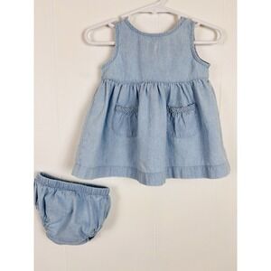 VTG Gap Baby Jumper Dress 0-3mo Light Blue Denim with Pants 2pc Sleeveless